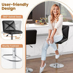 COSTWAY 3 Pieces Bar Table Set, Counter Height Table Set with 2 Bar Stools | Round Cocktail Table and PU Leather Adjustable Swivel Chairs, for Small Space, Kitchen, Office (Black+Black)