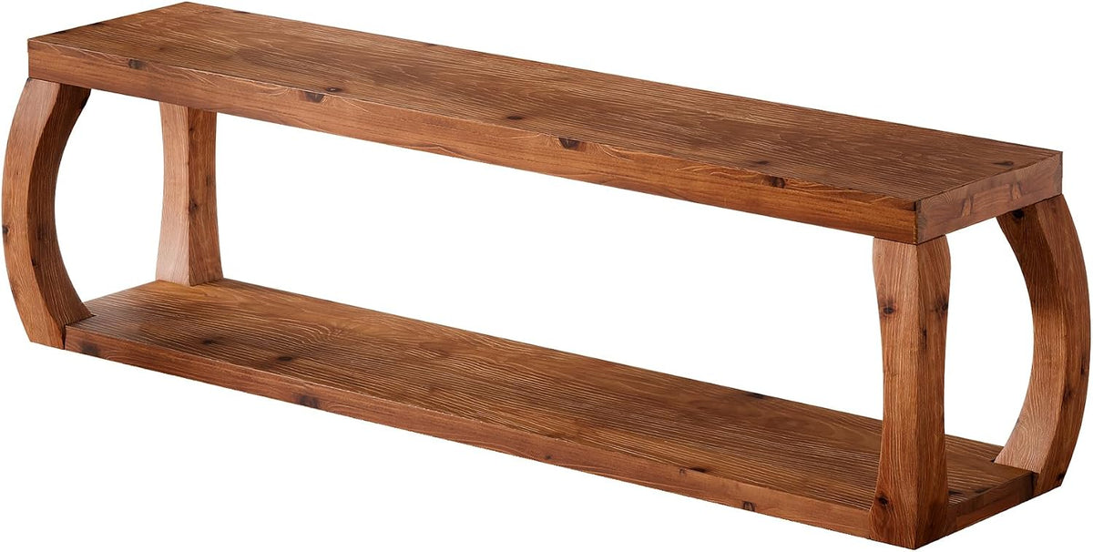 2-Tier Solid Wood Entryway Bench, 59" Long Farmhouse End of Bed Bench with Open Shelves, Rustic Shoe Storage Wooden Seating for Entry, Kitchen, Living Room, Bedroom, Hallway (Rustic Brown)