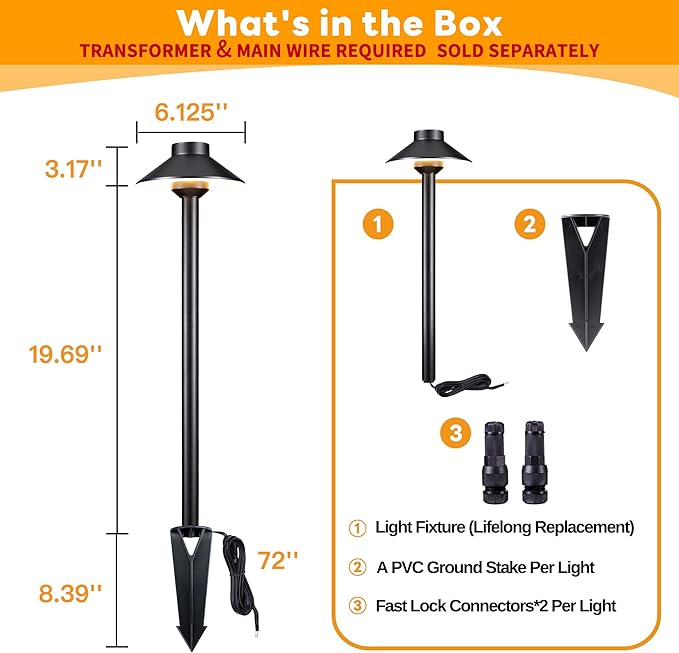 Brass Low Voltage Path Lights - 12V LED Landscaping Pathway Lamp IP65 Waterproof, Wired Walkway Lighting Outdoor, Mushroom-top Black for Lawn Backyard Garden G4 Bulb Not Included (8 Pack)