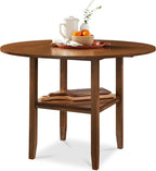 Best Choice Products 42" Round Drop Leaf Dining Table for 4, Solid Wood Expandable Small Dining Table W/Storage Shelf, Space Saving Kitchen Table for Kitchen, Dining Room, & Small Spaces - Chestnut