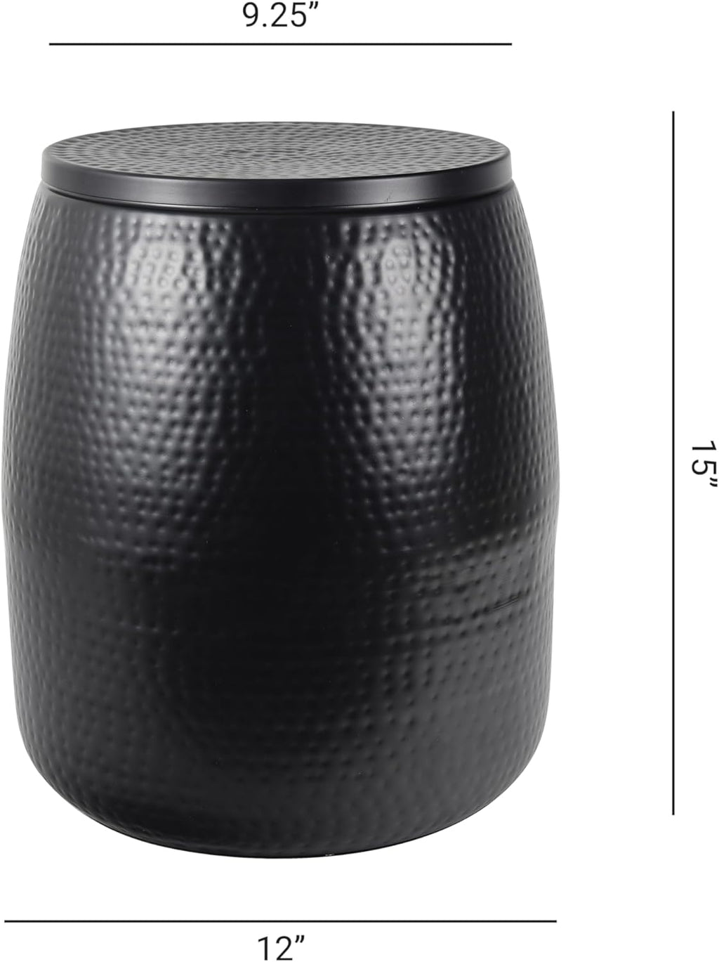 Eyely SSL2001A Estelle 15" Modern Rustic Hammered Metal Drum Storage Side Table with Lid, End Table for Decoration in Living Room, Bedroom, Bathroom, Matte Black