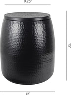 Eyely SSL2001A Estelle 15" Modern Rustic Hammered Metal Drum Storage Side Table with Lid, End Table for Decoration in Living Room, Bedroom, Bathroom, Matte Black