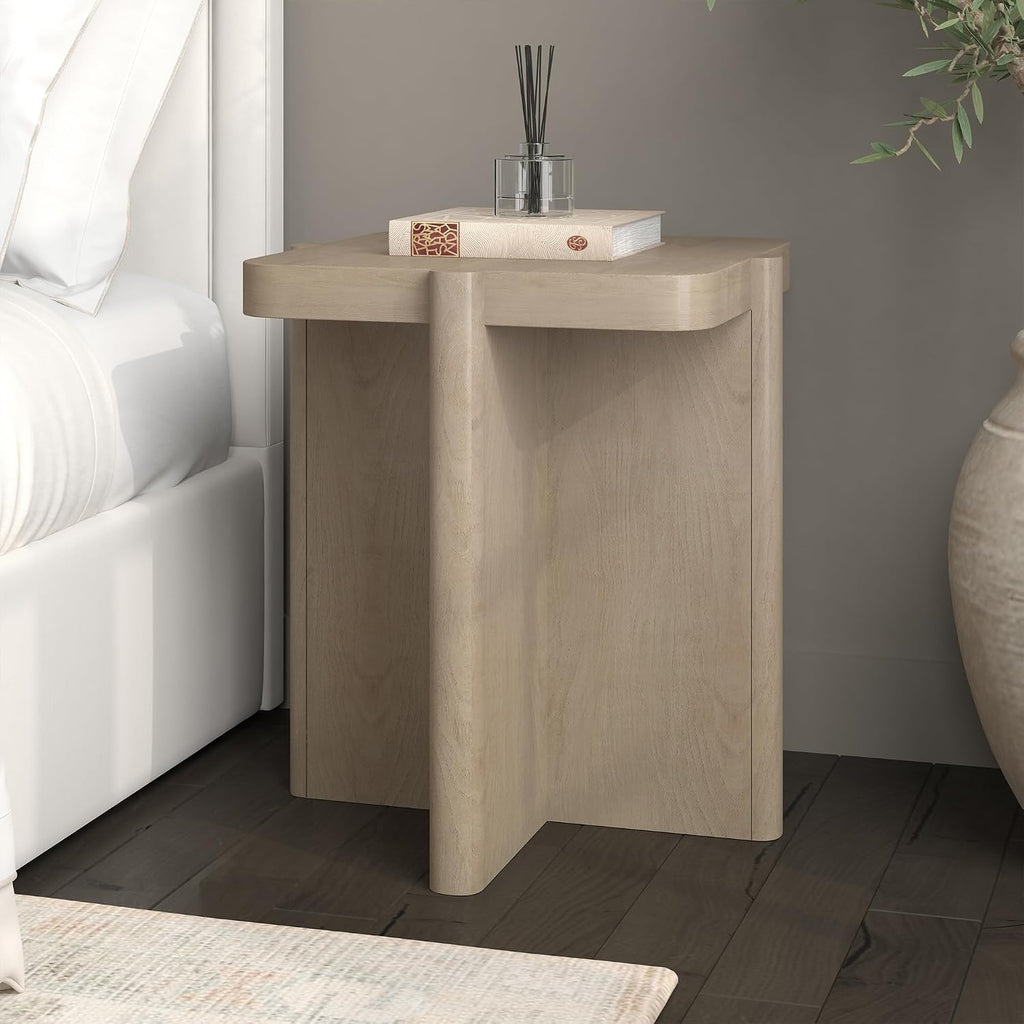 Henn&Hart 20'' Modern Wooden Square End Table, Side Table, Nightstand with X-Base for Living Room, Office, Family Room, or Bedroom, Alder White