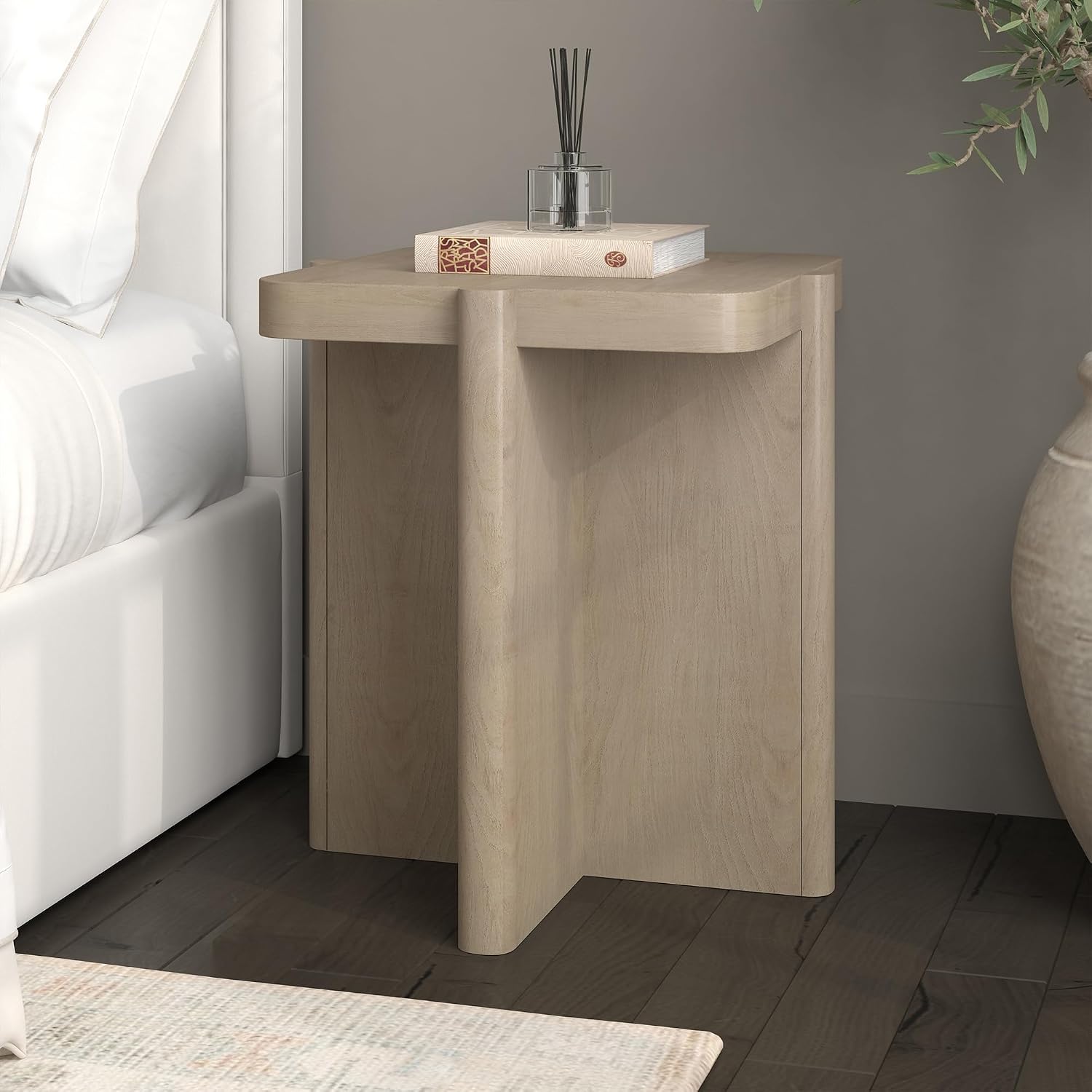 Henn&Hart 20'' Modern Wooden Square End Table, Side Table, Nightstand with X-Base for Living Room, Office, Family Room, or Bedroom, Alder White