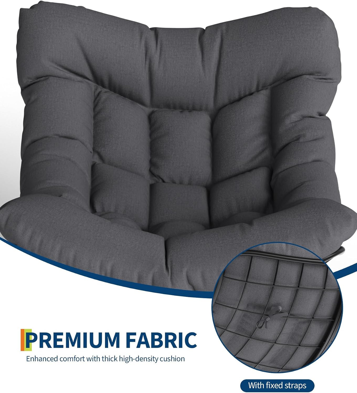 GarveeLife Oversized Papasan Rocking Chair with Footrest, Outdoor Lounge Chair with Ottoman and Sturdy Metal Frame, Patio Egg Rocker for Balcony Backyard Porch Bedroom, Grey