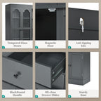 Merax Wood Kitchen Pantry with 4 Drawers, 3 Cabinets and Hutch, Tall Cupboard Dining Storage Cabinet with Door Shelves and Pull-Out Trays for Living Room, Kitchen, Dining Room Gray