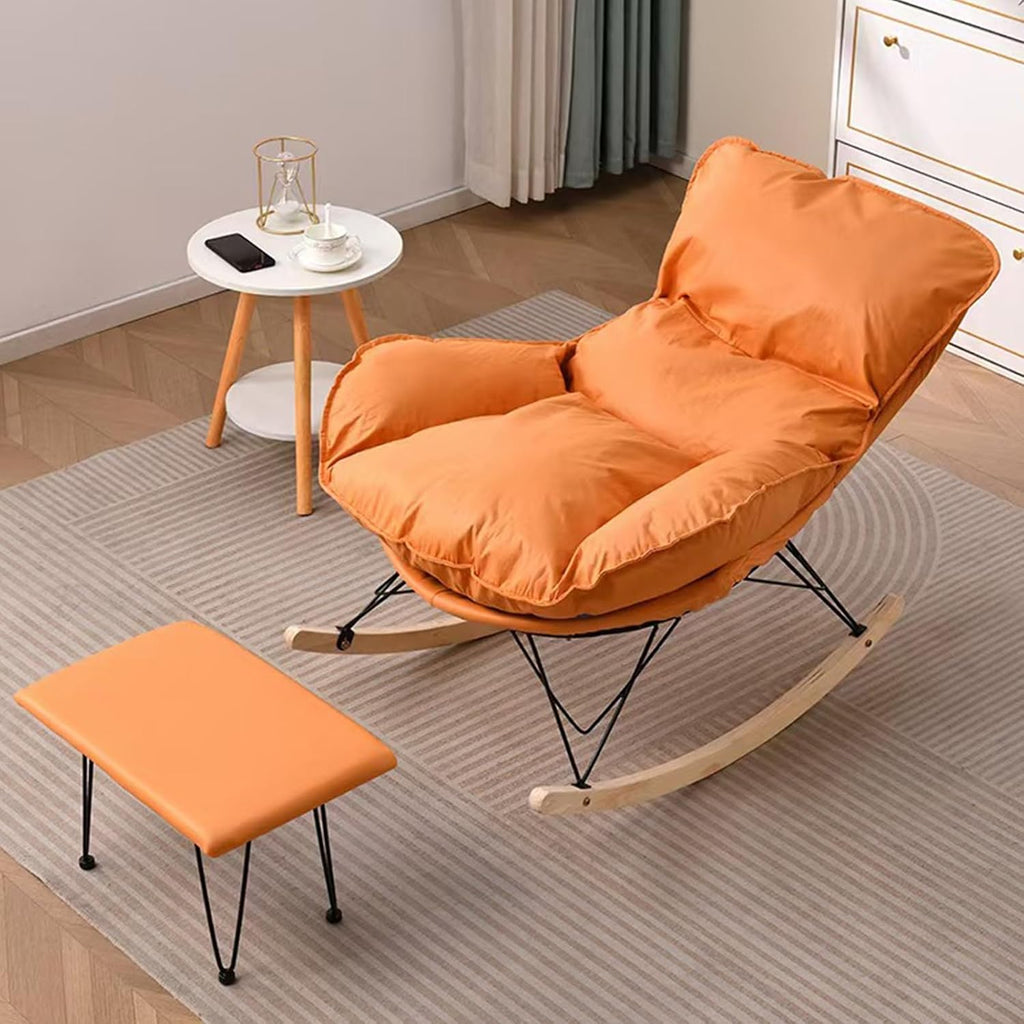 Single Rocking Chair with footrest, Made of Easy-Care Technical Fabric, ergonomically Designed for Balcony, Living Room, Bedroom, and Study Blue