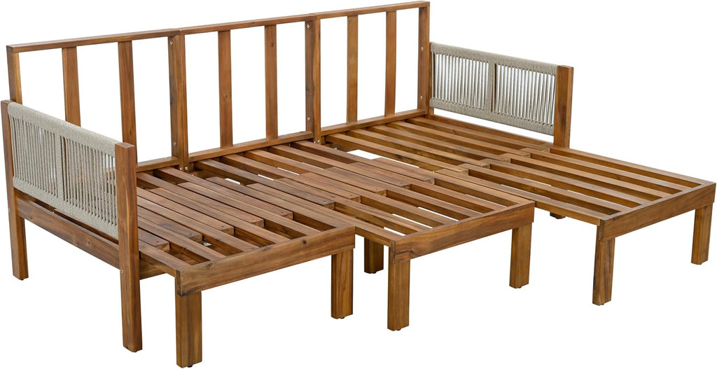 Outdoor Daybed Patio Sofa Bed 3 Seat Sunbed,Sleeper Couch for Patio, Backyard, Pool (Beige/3)