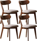 Modern Solid Wood Dining Chair Set of 4, Kitchen Dining Room Chair with Upholstered Cushion and Seat Cover, Curved Backrest, 100% FAS Grade North America Oak Wood, Walnut