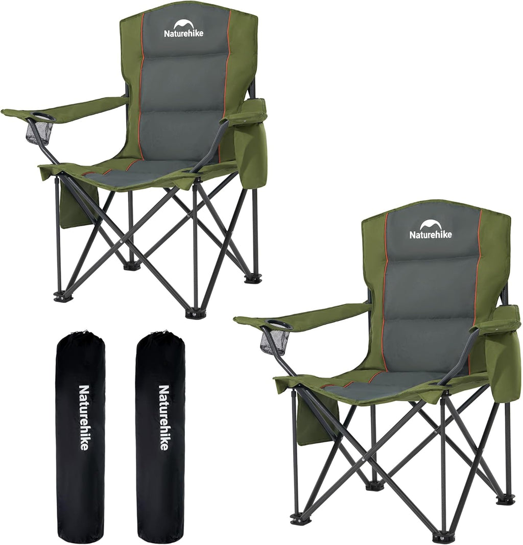Naturehike Oversized Camping Chair with Cooler Bag, Heavy Duty Lawn Chair Support 450 LBS, Portable Padded Outdoor Folding Chair, 2 Pack