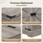 RALGEND Farmhouse End Table with Charging Station, 24'' Sofa Side Table with 2 Drawers and Barn Door, Large Rustic Wooden Square Nightstand for Bedroom, Living Room, Greige