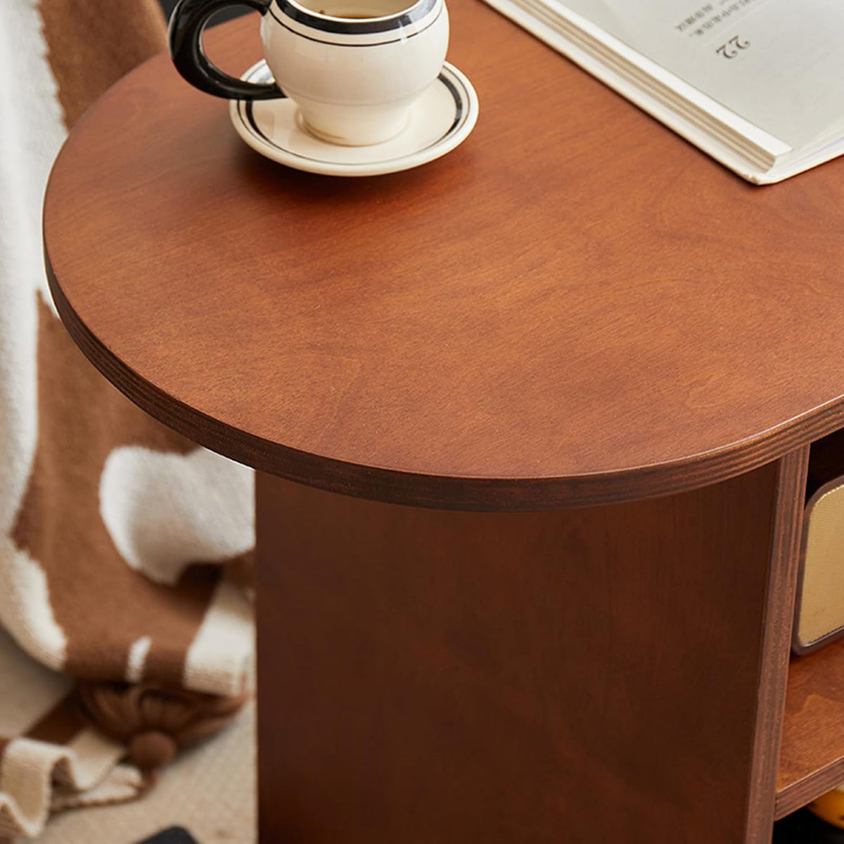 Round End Table with Open Storage,Mid-Century Modern Nightstand Small Space Side Table for Living Room & Bedroom,Easy Assembly Sofa Table(25.5 * 13.3 * 20", Walnut)