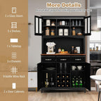 72.5” Buffet with Hutch, Freestanding Pantry Storage Cabinet with Drawers, Adjustable Shelves, Wine Grids, Microwave Countertop, Kitchen Cupboard for Dining Room, Living Room (Black)