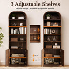 71" Tall Arched Bookshelf with Door, 7 Tiers Arched Bookcase with Storage, Adjustable Book Shelves for Living Room, Kitchen, Home Office, Walnut