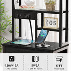 Furnulem Tall Nightstand, LED Night Stand with Charging Station | USB Ports, 4 Fabric Drawers and 4 Tier Storage Shelf, Nightstands Bedside Tables for Bedroom, Dorm, Office (Black Oak)