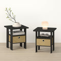 OTA Side Table, End Table, Night Stand with Bin Drawer, Ebony/Brown, Set of 2