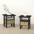 OTA Side Table, End Table, Night Stand with Bin Drawer, Ebony/Brown, Set of 2