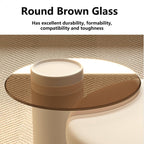 Round Nesting Coffee Table Set of 2, Modern Circular Tables with White Marble Rock Slab & Wood, End for Living Room, Bedroom, Space-Saving Side Tables(Textured White)