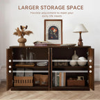 Sideboard Buffet Cabinet, Accent Storage Cabinet with 4 Doors and Adjustable Shelf, Farmhouse Mid Century Modern Buffet Sideboard for Living Room, Kitchen, Entry (Walnut)