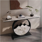 Contemporary Accent Table Modern Console Table | Marble-Like Tabletop and Circular Metal Base, Easy Assemble, for Hallway Foyer Entrance Entryway(Black-C,100x30x80cm)