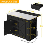 DWVO Kitchen Island w Stainless Steel Top Drop Leaf Bar Seating Power Outlet, 47" Portable Rolling Mobile Center Islands w Folding Dropleaf Storage Drawer Cabinet Wheel Counter Height Metal Top, Black