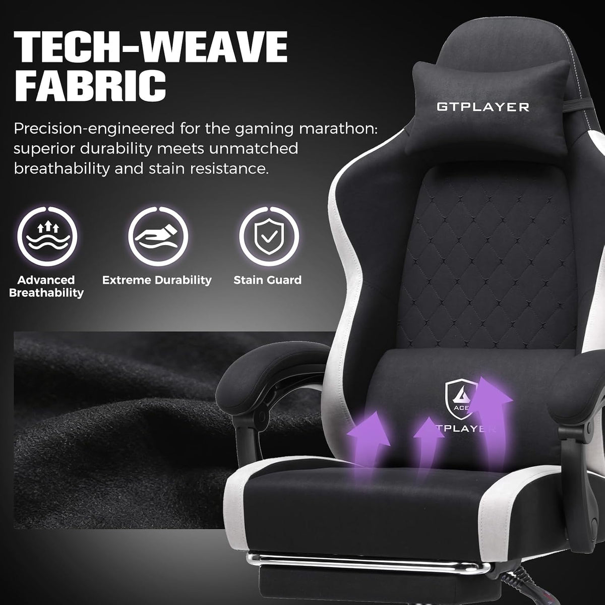 GTPLAYER Big and Tall Gaming Chair 350lbs Heavy Duty Office Chair with Foot Rest, High Back Pocket Spring Ergonomic Computer Chair for Adults, Wide Comfy Seated Cushion with Linkage Armrests, Black