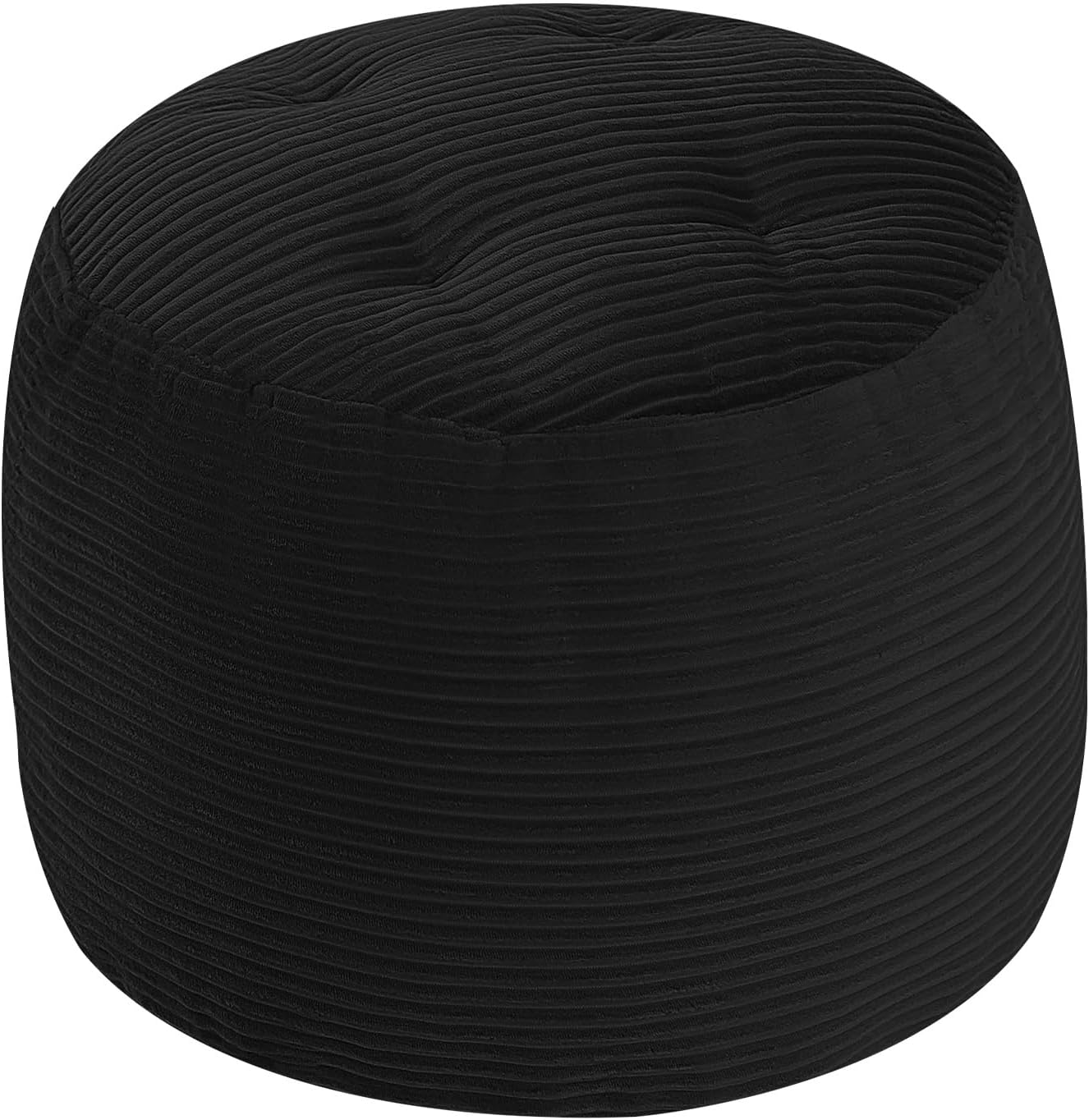 MeMoreCool Round Pouf Ottoman 20x15 Inch, Corduroy Floor Footstool, Black | Soft Foam Chunk Filled Floor Pouf, Comfy Foot Rest for Couch, Living Room, Bedroom, Kids Room