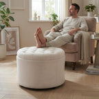 ONBRILL 24" Round Ottoman Coffee Table, Storage Ottoman with Lift-Off Lid | Large Size, Sturdy Steel Frame, 15.4" Height Foot Stool（Better for Low-Profile Sofa), Extra Seat, Entryway Shoe Bench