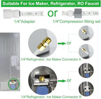 Refrigerator Water Line Kit Connection and 1/4 Compression Ice Maker Installation Kit,1/4" OD Tubing with Quick Connect for Fridge IceMaker RO Systems Water Filters Faucet,+Feed Water Adapter 25ft