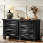 SAVOR LIFE 3-Drawer Nightstand Set of 2 with Solid Wood Legs, Black | Pair of three-drawer bedside tables with sturdy square wood legs for matching bedroom storage or living-room end tables