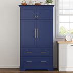 roomfitters 73 Inch Large Kitchen Pantry with 4 Doors, Pull-Out Trays and Cake Pan Organizer, Blue