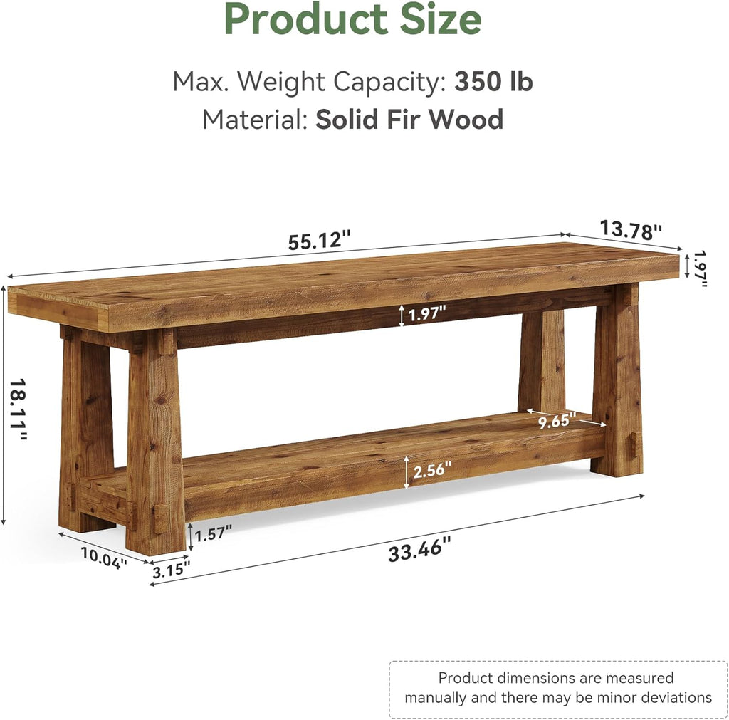 55" Solid Wood Entryway Bench with Shoe Storage, Rustic Wood Grain Shoe Rack Window Bench Seat for Foyer, Hallway, Mudroom, Bedroom, Easy Assembly (Rustic Wood)