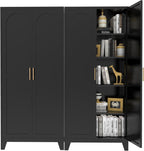RYH Metal Pantry Cabinet with Doors & 3/4 Shelves, Kitchen Storage Cabinet, Large White Utility Cupboard for Kitchen, Dining Room, Office, Living Room (Black, 70.87" H×31.5" W×15.7" D)