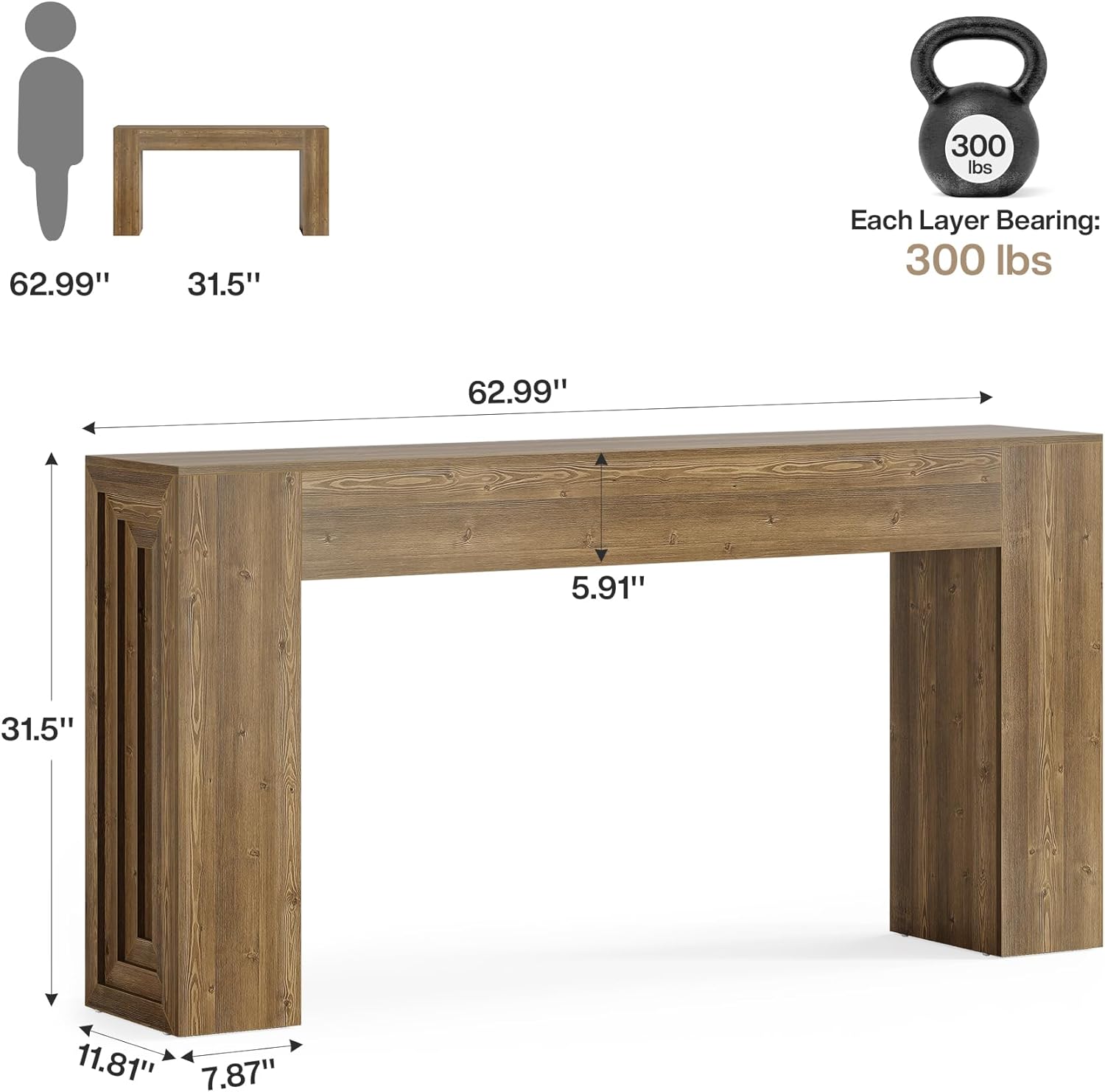 Tribesigns 63-Inch Long Console Table, Farmhouse Narrow Sofa Table Behind The Couch for Living Room, Entryway, Hallway, Foyer, Natural Brown