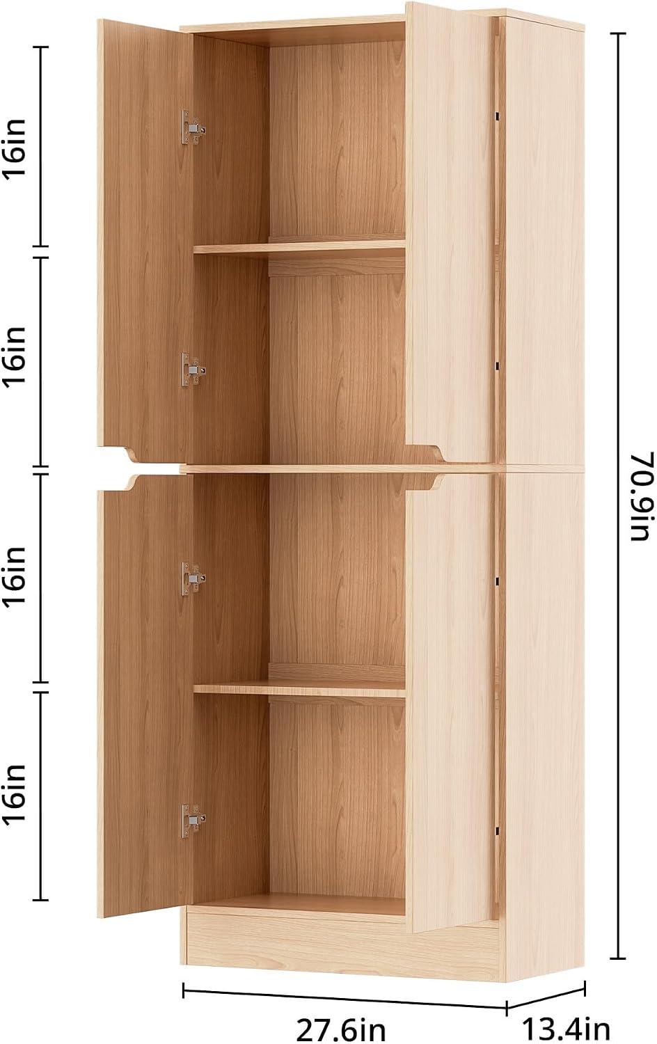 Housoul 71" Tall Kitchen Pantry Cabinet with 4 Doors, Oak | Pantry Storage Cabinet with Adjustable Shelves, Freestanding Kitchen Pantry Cabinet, Cupboard Larder Cabinet for Dining Room