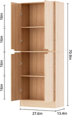 Housoul 71" Tall Kitchen Pantry Cabinet with 4 Doors, Oak | Pantry Storage Cabinet with Adjustable Shelves, Freestanding Kitchen Pantry Cabinet, Cupboard Larder Cabinet for Dining Room