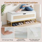 Giantex Rattan Shoe Bench, Flip-Top Entryway Bench with Removable Padded Seat & Hidden Storage, Wooden Shoe Storage Chest with Metal Legs for Bedroom, Hallway, 440 lbs Max Load (White & Gold)