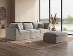 ohllob 110" Cloud Sectional Couches for Living Room, L-Shape Couch with Ottoman, 3 Seater Modular Sectional Sofa, Light Grey