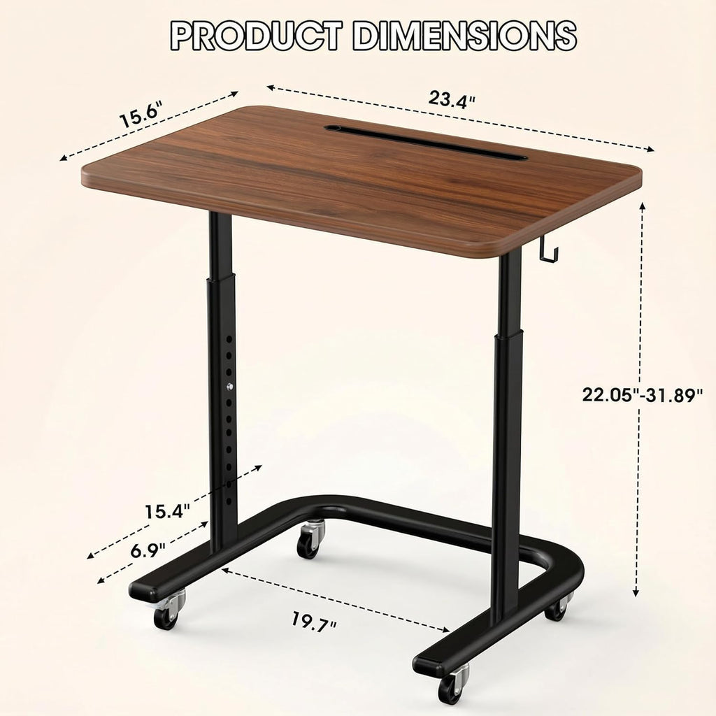 BUYIFY Height Adjustable TV Tray Table with Wheels for Couch or Sofa | Rolling TV dinner tray for eating on couch,bed,or recliner;height adjustable laptop desk for meals,snacks,and work Brown