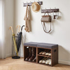 YMYNY Small Shoe Storage Bench with Cushion, 2 Tier Entryway Bench with Shoe Storage, Shoe Rack Bench for Entryway, Living Room, Hallway, Closet, Bedroom, 15.4L*11W*16.54H, Light Walnut HBD028LW