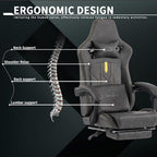Gaming Chair with Footrest Ergonomic Computer Chair Massage Lumbar Cushion, Racing Video Game Chair Adjustable Rocker Recliner Executive Office Desk Chair Pu Leather for Adults, Grey