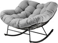 JEAREY Papasan Rocking Chair, Outdoor Oversized Egg Chair, Grey | Oversized papasan rocking chair with thick cushion and smooth rocker base for porch, patio, bedroom, living room