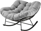 JEAREY Papasan Rocking Chair, Outdoor Oversized Egg Chair, Grey | Oversized papasan rocking chair with thick cushion and smooth rocker base for porch, patio, bedroom, living room