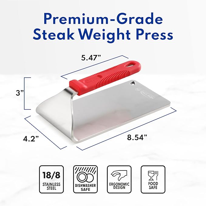 New Star Foodservice 1029079 Extra Heavy Duty Stainless Steel 18/8 Steak Weight/Grill Press, 8.5 x 4.25