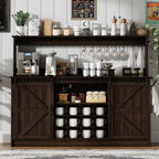 4ever2buy 55" Farmhouse Coffee Bar Cabinet with Storage & Wine Rack, Oak | Storage Hutch with Adjustable Shelves, Wine Rack and 8 Hooks for Living Room or Dining Room Storage