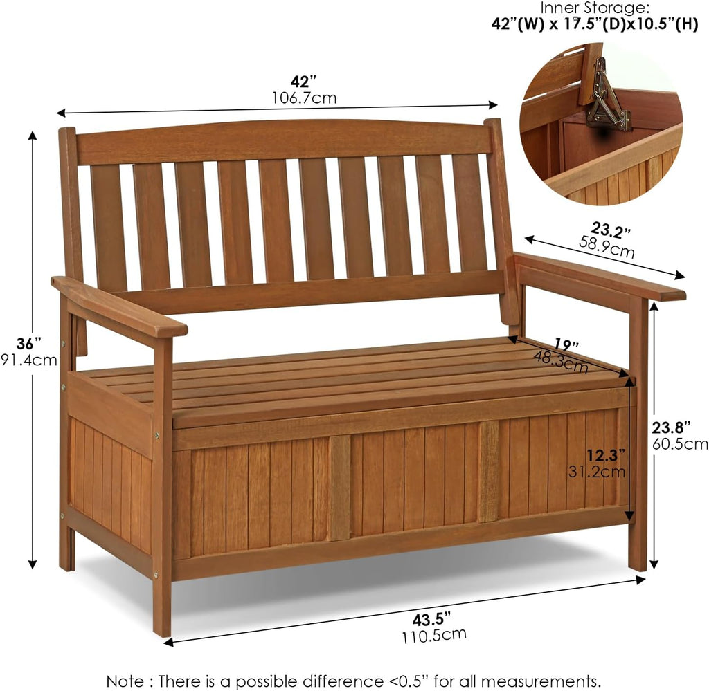 Furinno TIOMAN Outdoor Storage, Kent Storage Bench with Teak Wood, for Patio, Garden, Porch, Natural