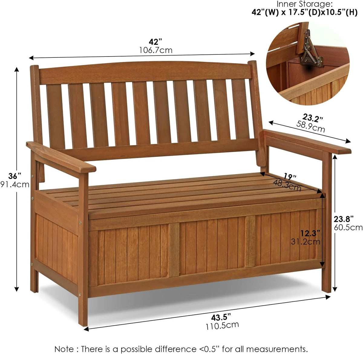 Furinno TIOMAN Outdoor Storage, Kent Storage Bench with Teak Wood, for Patio, Garden, Porch, Natural