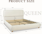 Brafab Cloud Queen Size Bed Frame with Headboard, Solid Wood Legs, Beige