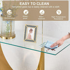 Luxury Gold Glass Console Table, Modern 47" Rectangle Entryway Table with Mirrored U-Shape Stainless Steel Base, Clear Glass Sofa Tables Behind The Couch Hallway Tables for Living Room