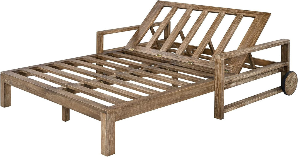 Merax Acacia Wood Outdoor Daybed Sofa, Farmhouse Patio Sun Lounger with Adjustable Backrest, High-Density Cushions & Removable Wheels, Weather Resistant for Garden, Poolside, Backyard, Beige
